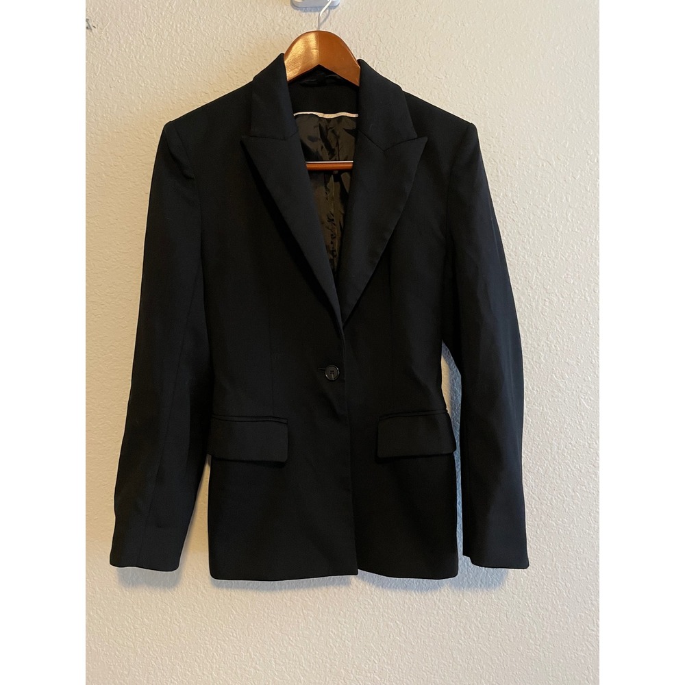 COS Women Black Wool Blend Single Button Peak Lapel Tailored Blazer Jacket Sz 2